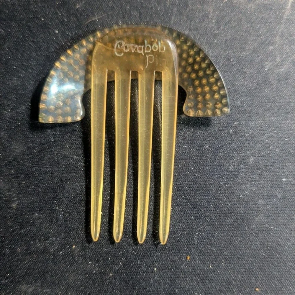 Covabob‎ Decorative Hair Comb Blue Rhinestone Accents Clear Four-Prong vintage